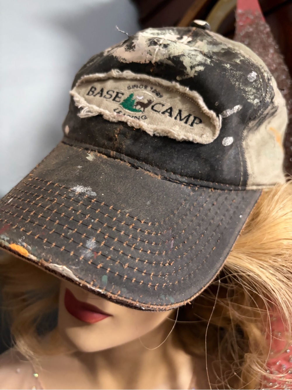 Distressed Black/Tan Baseball Cap